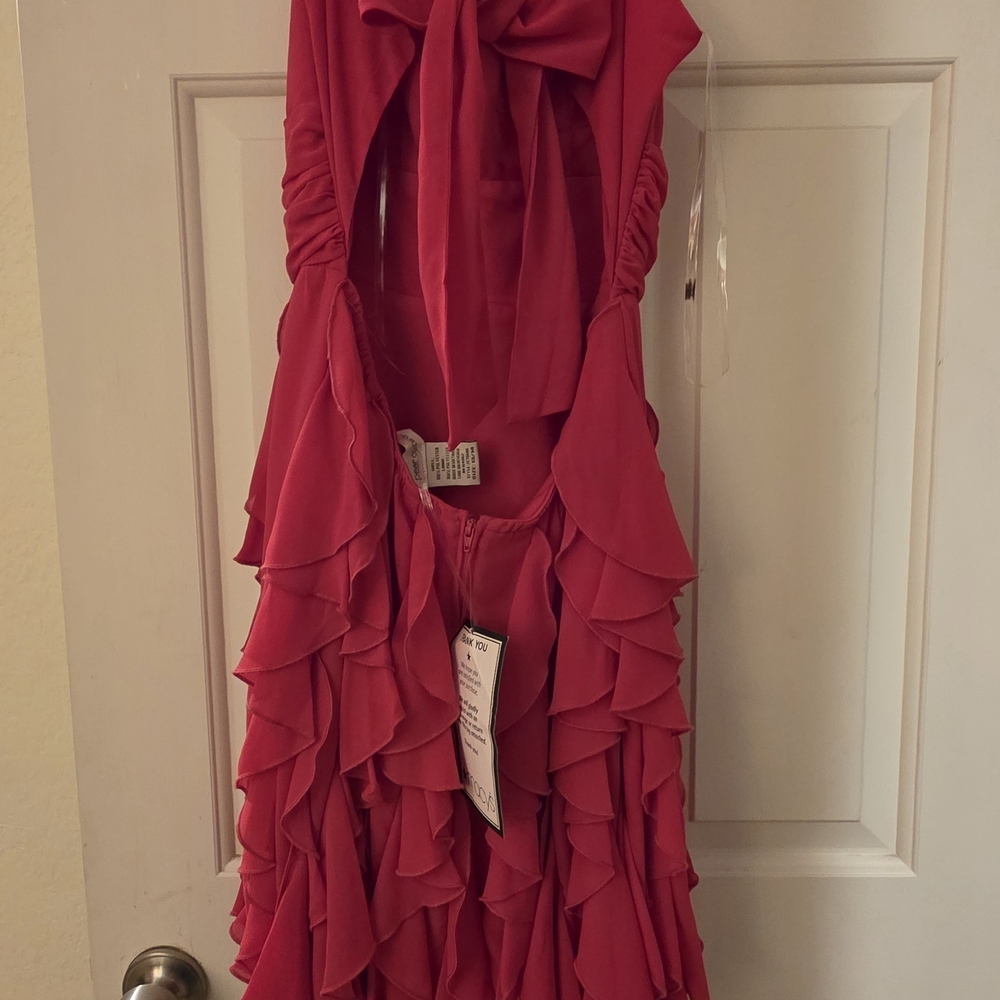 Chic Scarlet Ruffle Gown - Picture 2 of 5